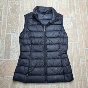 Eddie Bauer EB650 Down Puffer Vest Womens XS‎ Black Quilted Full Zip Lightweight